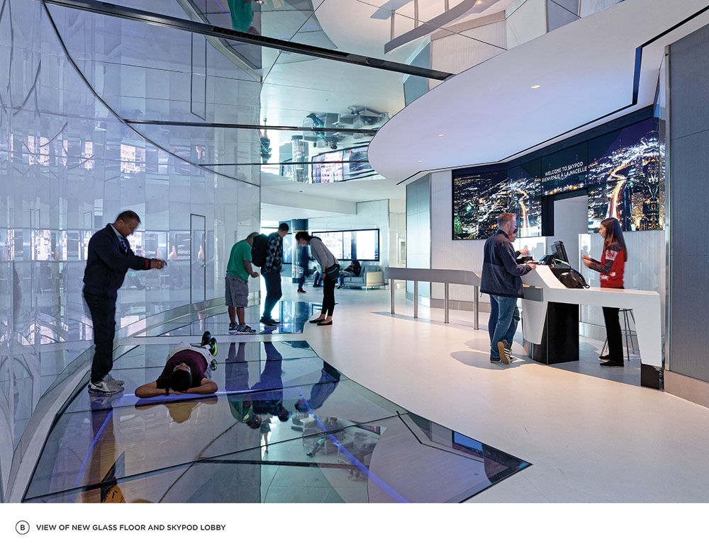 View of new glass floor and skypod lobby