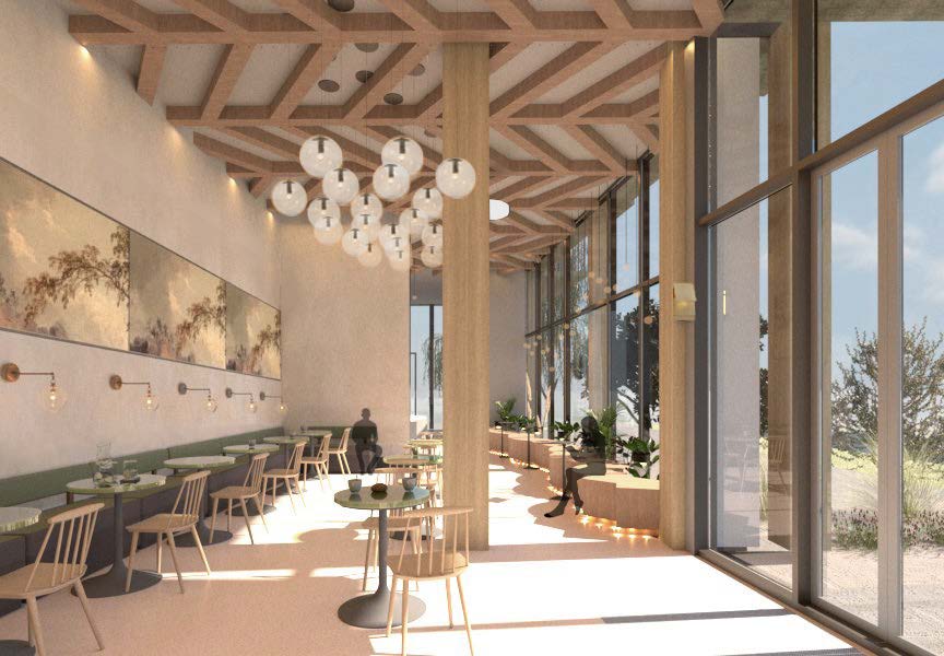 Michelle Booy's bright restaurant area with floor to ceiling windows