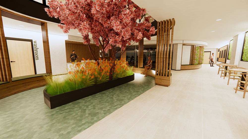 Biophilic design in the form of an indoor garden in the juice bar area