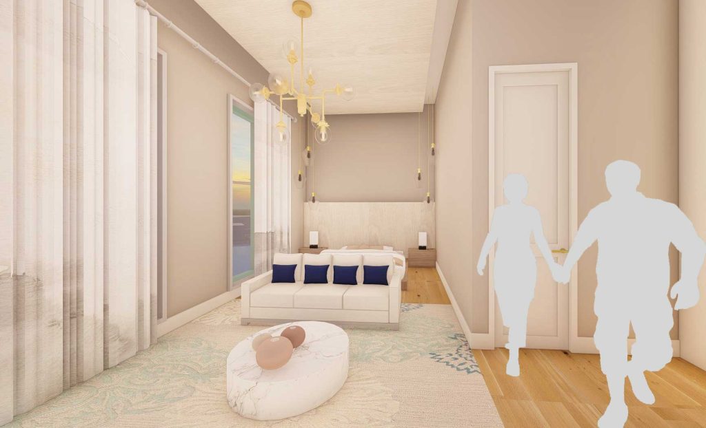 Georgian college, project by 4th year interior design student Laura Prete, bright and spacious bedroom