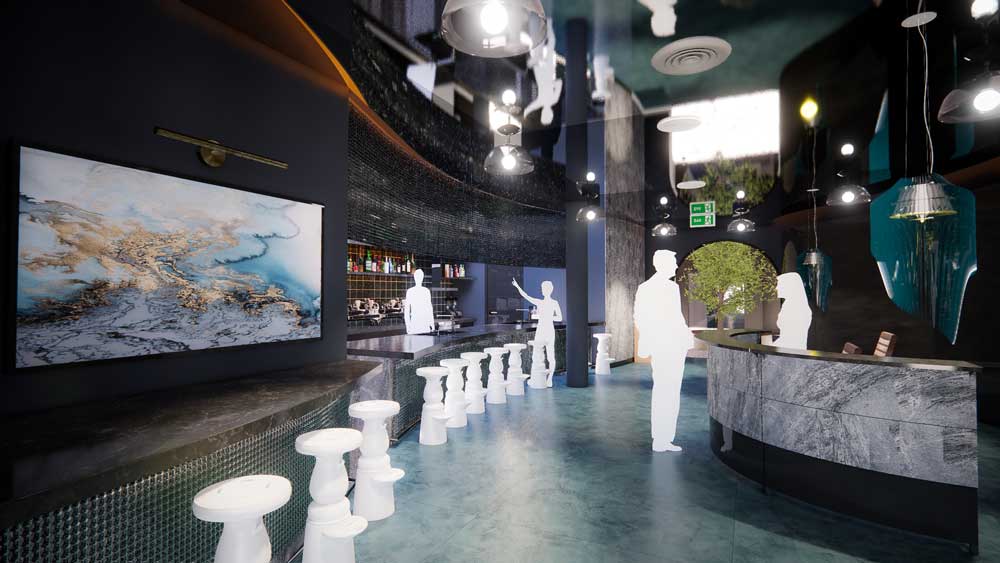 Georgian college, project by 4th year interior design student Nguyen Huong Giang, bar and entertainment area