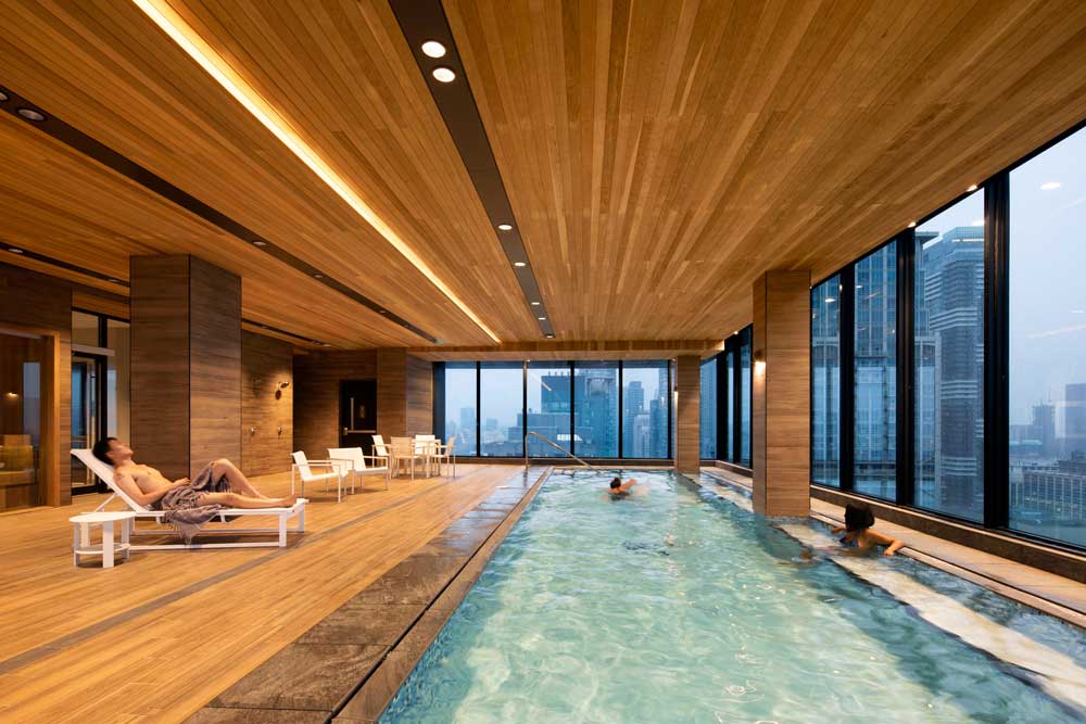Pool on the top floor overlooking the Toronto skyline