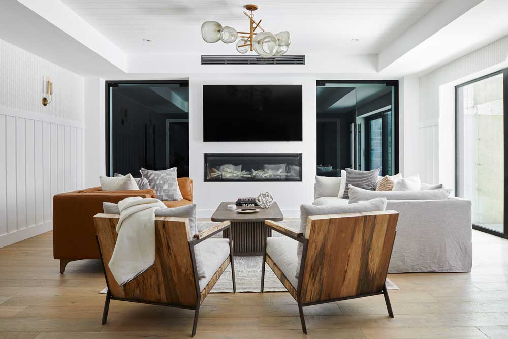 Bright and airy living room with wooden details