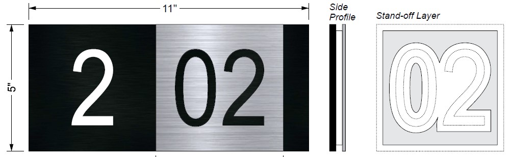 A design for tactile signage for a space indicated by the number 2.