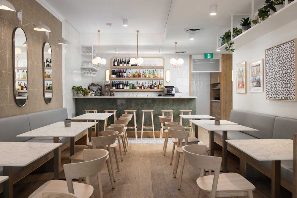 Interior of the entire Tabuleh Interior with the focal point being the bar at the end