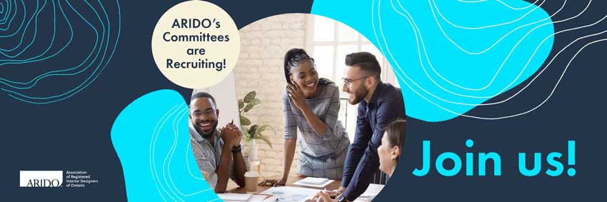 Group of people gathered around a table with the caption - ARIDO's Committees Are Recruiting