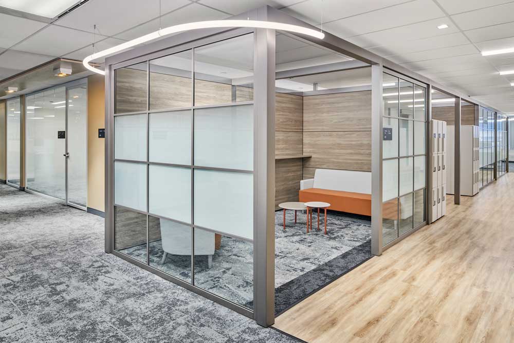 A more private area enclosed with glass walls