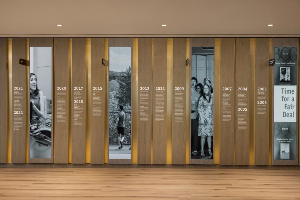 installation of company milestones in oak and brass, signalling the significance of BCG’s place in Canada