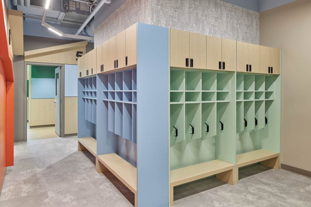 Storage cubbies in fun colours
