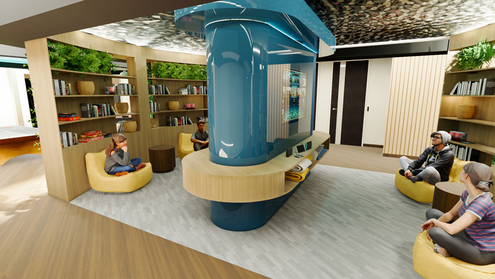 Caeley Leduc from Georgian College designed the Serenity Youth mental Health Group and this centre using organic forms and natural finishes for a sense of calm and to connect to nature