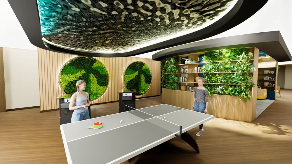 Caeley Leduc from Georgian College designed the Serenity Youth mental Health Group and this centre using organic forms and natural finishes for a sense of calm and to connect to nature.