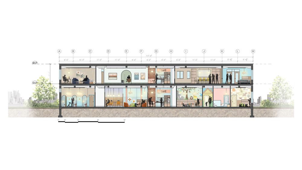 Grace Taylor - Unity House illustrations of cross section of the entire building