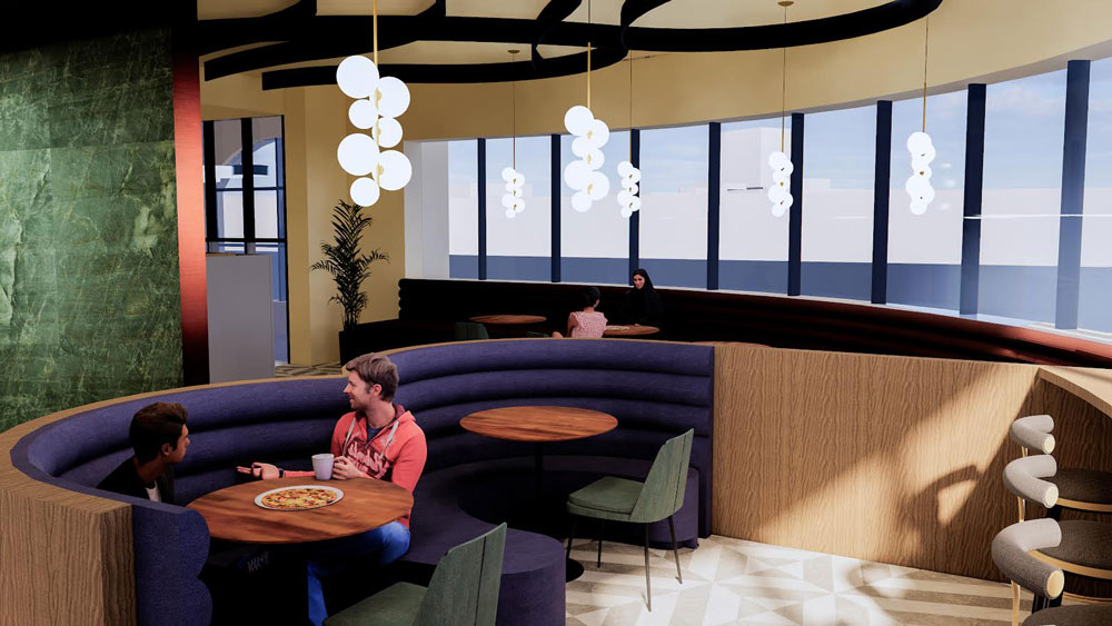 Hannah Kyla De Vera from Georgian College designed this Culinary Academy using natural shapes and forms to create balance, contrast and harmony, like in this dining area.