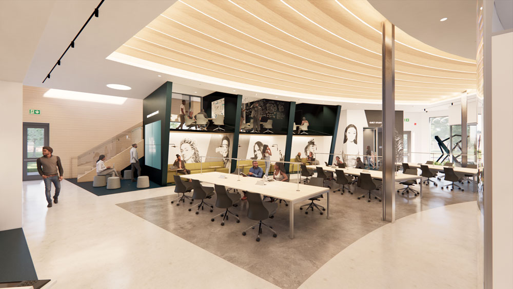 Jhenae Stephens - BLK Innovation, work area with desks in an open concept space