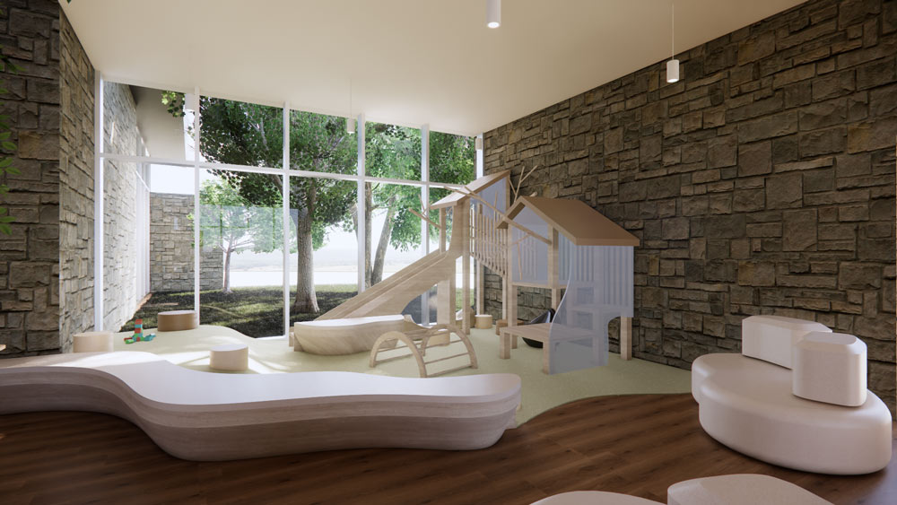 Chloe Wilhelm from Conestoga College
designed Roots & Branches Childcare Centre, this is the child area