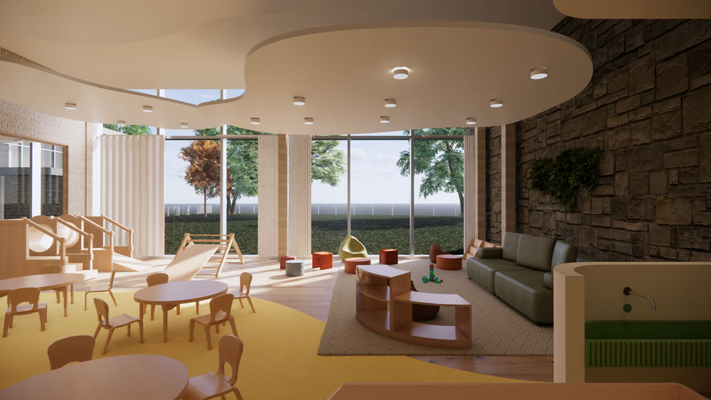 Chloe Wilhelm from Conestoga College
designed Roots & Branches Childcare Centre, this is the toddler room